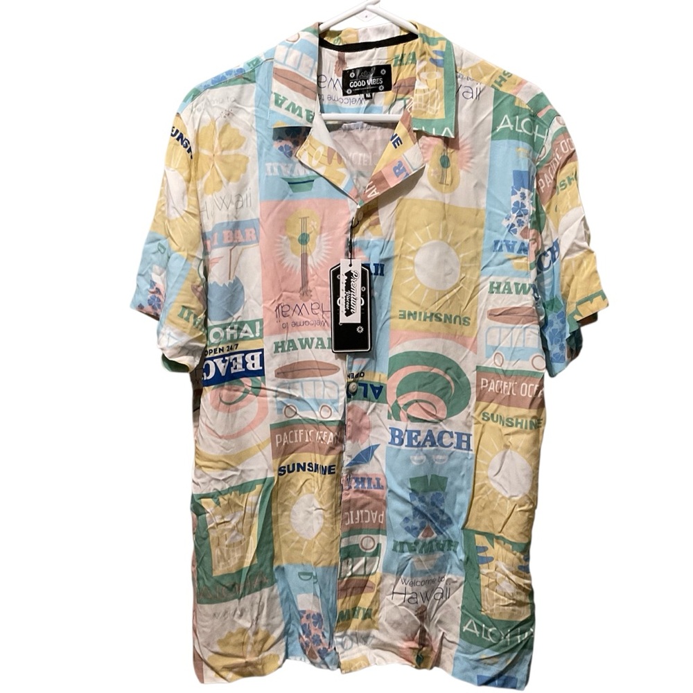 Drill Clothing Co Watercolor Hawaiian Tiki Surf Aloha Button Front Shirt M